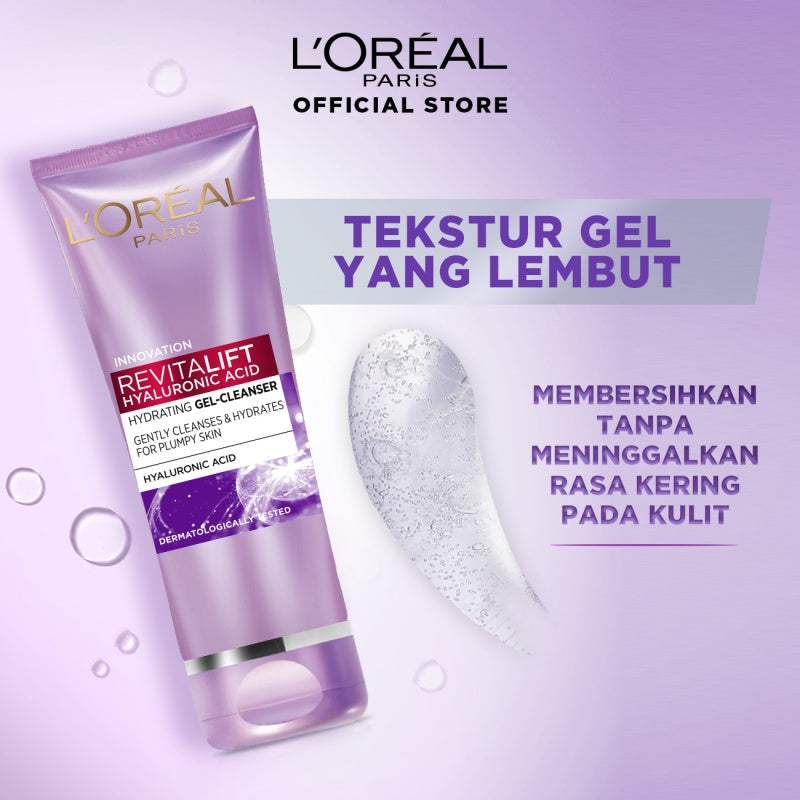 L'Oreal Paris Revitalift Hyaluronic Acid Hydrating Gel Cleanser Skin Care - 100ml 100ml Kulit kering, Garis halus, Kerutan wajah, skin barrier   Anti aging skincare