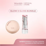 Wardah Paket Glow x Gloss - Colorfit Perfect Glow Cushion + NEW! Glossicle Peptide Balm - Cushion Tahan Lama - Lip Balm Melembabkan Makeup - Tahan Lama dengan Makeup
