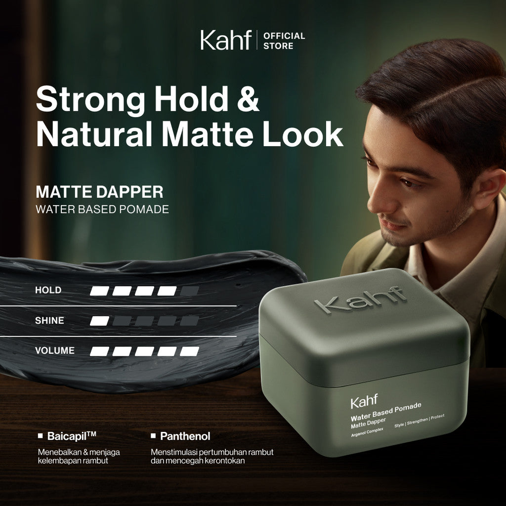 [PAKET RAMBUT ON POINT, BEBAS LEPEK SEHARIAN]  Kahf Sleek Classy Water-Based - Matte Dapper Water Based Pomade 70gr - Volumized Suave Hair Powder 10g - Hair Pomade Pria