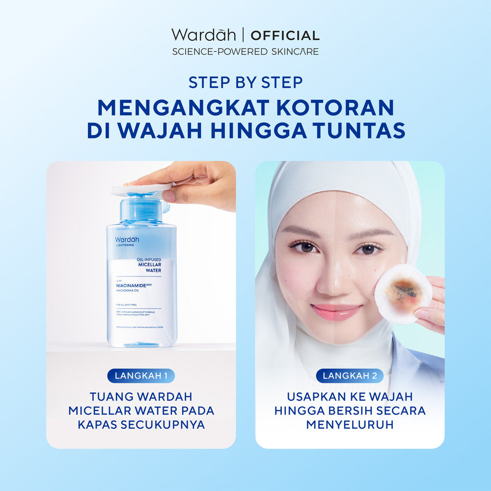 Wardah Lightening Oil-Infused Micellar Water - Make Up Remover dengan Advanced Niacinamide - Mencerahkan dan Melembapkan - Tidak Perih di Mata - Skincare