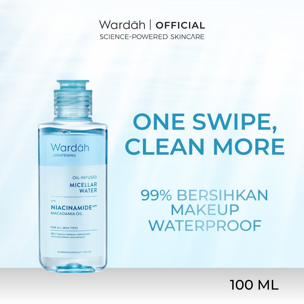 Wardah Lightening Oil-Infused Micellar Water - Make Up Remover dengan Advanced Niacinamide - Mencerahkan dan Melembapkan - Tidak Perih di Mata - Skincare