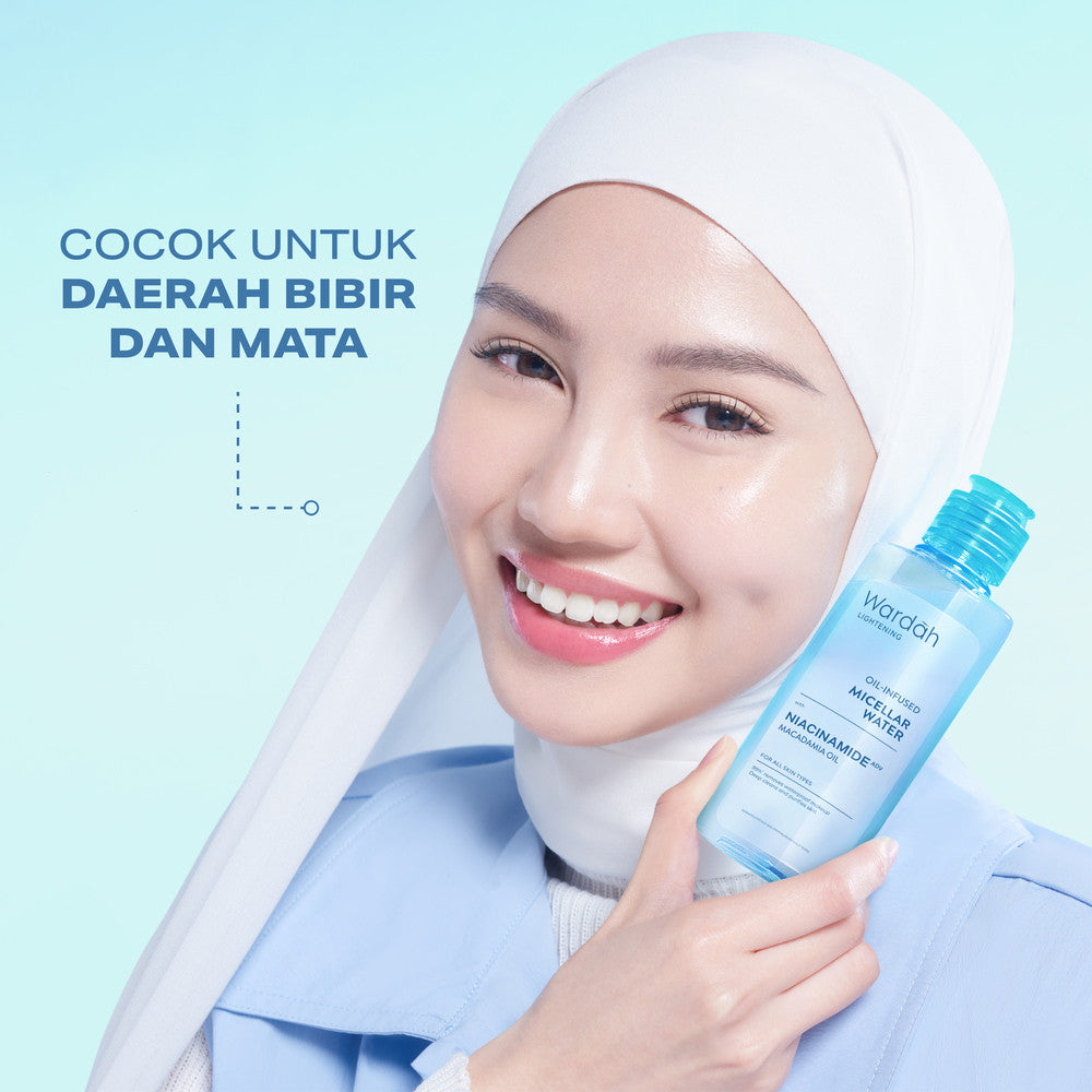 Wardah Lightening Oil-Infused Micellar Water - Make Up Remover dengan Advanced Niacinamide - Mencerahkan dan Melembapkan - Tidak Perih di Mata - Skincare