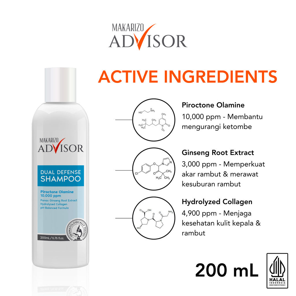 PAKET EXPERT RAMBUT RONTOK & KETOMBE - Makarizo Advisor Dual Defense Shampoo + Hair & Scalp Tonic
