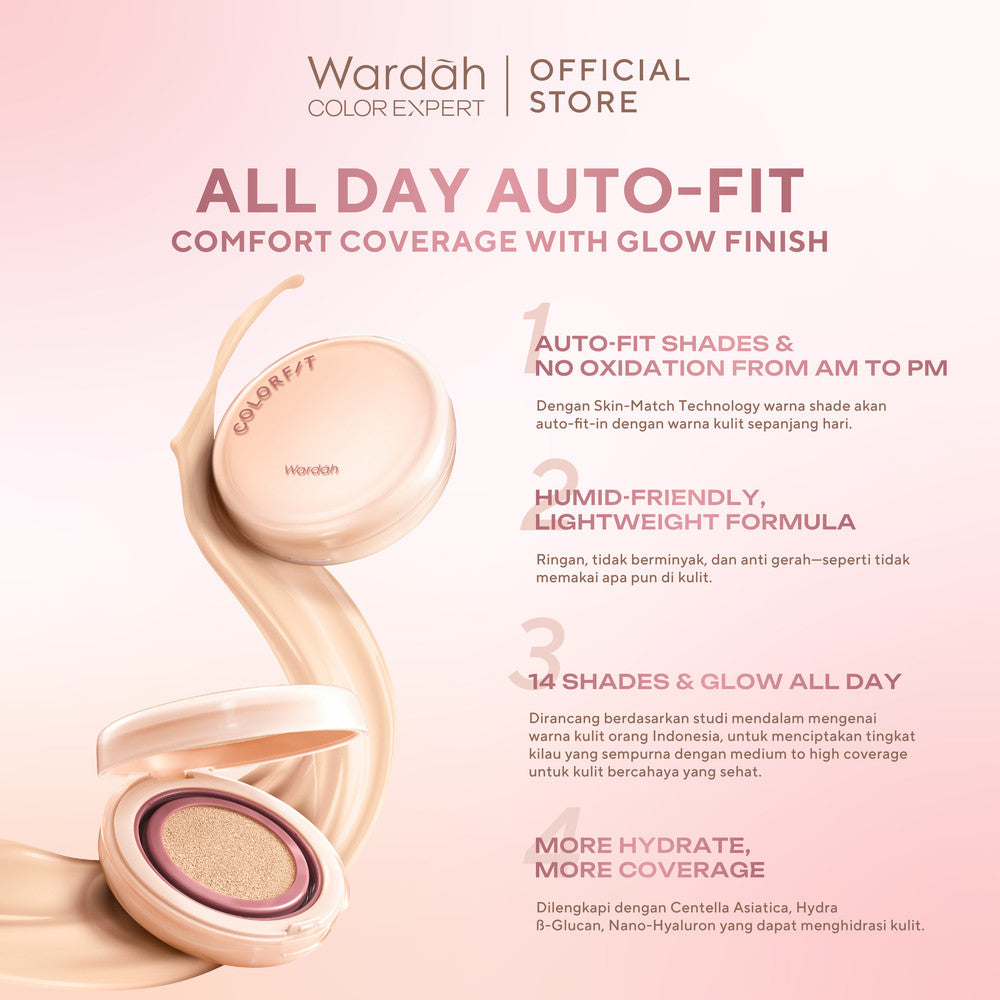 WARDAH Paket Silk Smooth Set - Colorfit Perfect Glow Cushion + Colorfit HD Blurify Loose Powder - Makeup - Tahan Lama dengan Bedak