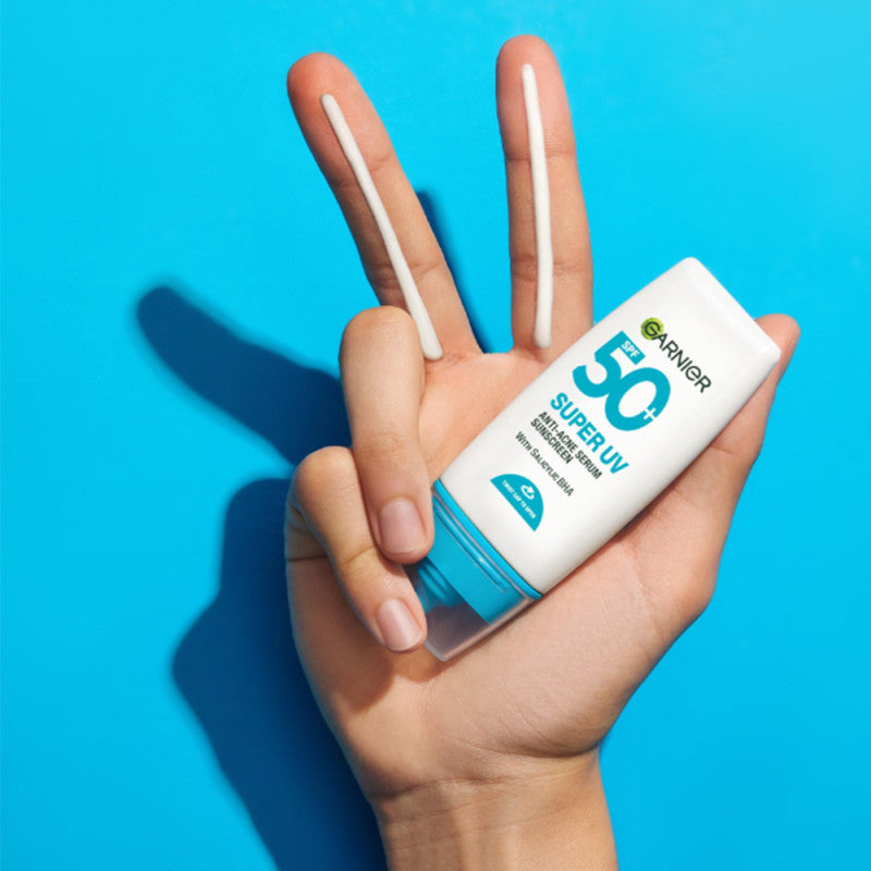 GARNIER Super UV Anti-Acne Serum Sunscreen SPF50+ PA++++ Salicylic Acid Lawan Jerawat BHA 30ml sunscreen spf 50 pa ++++ untuk kulit berminyak, berjerwat, memudarkan bekas jerawat