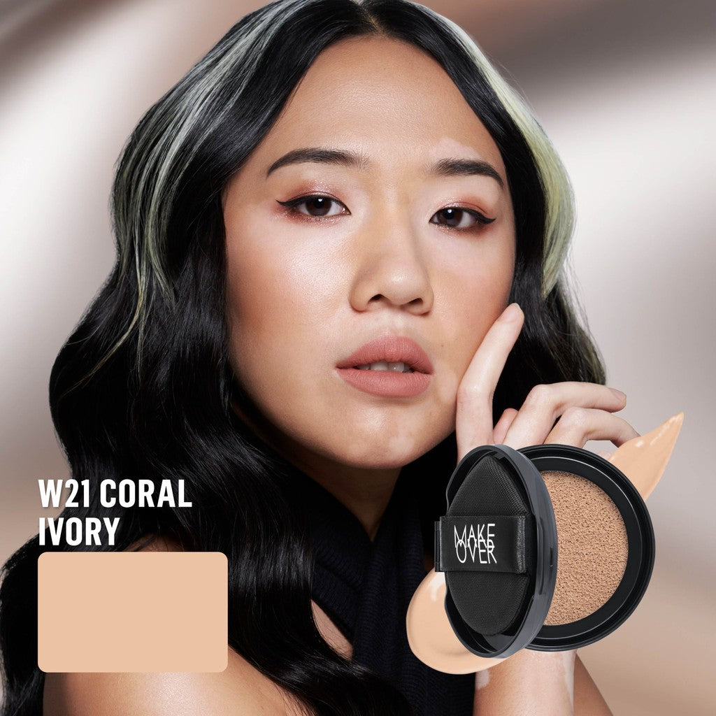 [SPECIAL 11.11] NEW! MAKE OVER REFILL Powerstay Sync Matte Cushion - Smart AI Matte Cushion High Coverage Zero Oxidation Oil Control Foundation Compact Makeup Concealer Skin Tint long lasting time less stain with euphoria