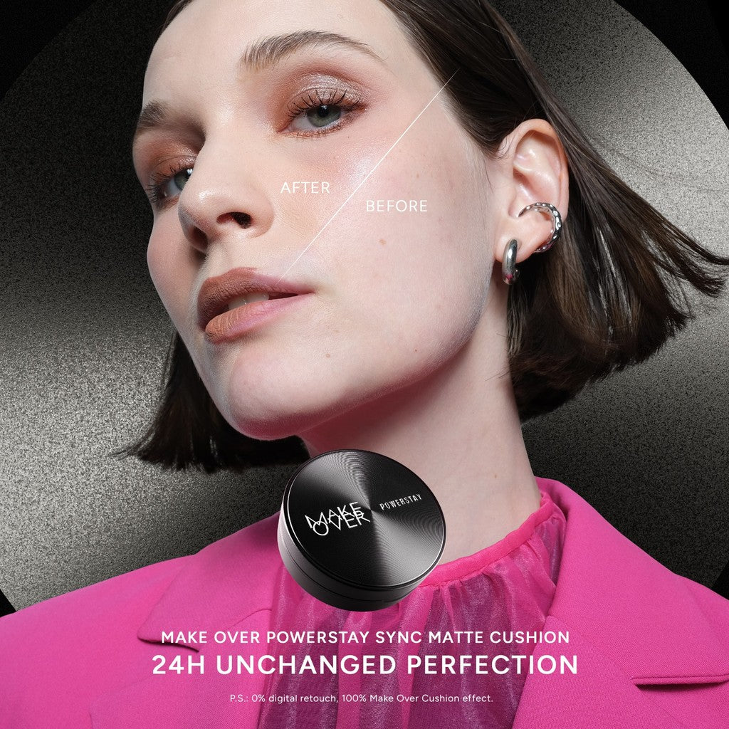 [SPECIAL 11.11] NEW! MAKE OVER REFILL Powerstay Sync Matte Cushion - Smart AI Matte Cushion High Coverage Zero Oxidation Oil Control Foundation Compact Makeup Concealer Skin Tint long lasting time less stain with euphoria