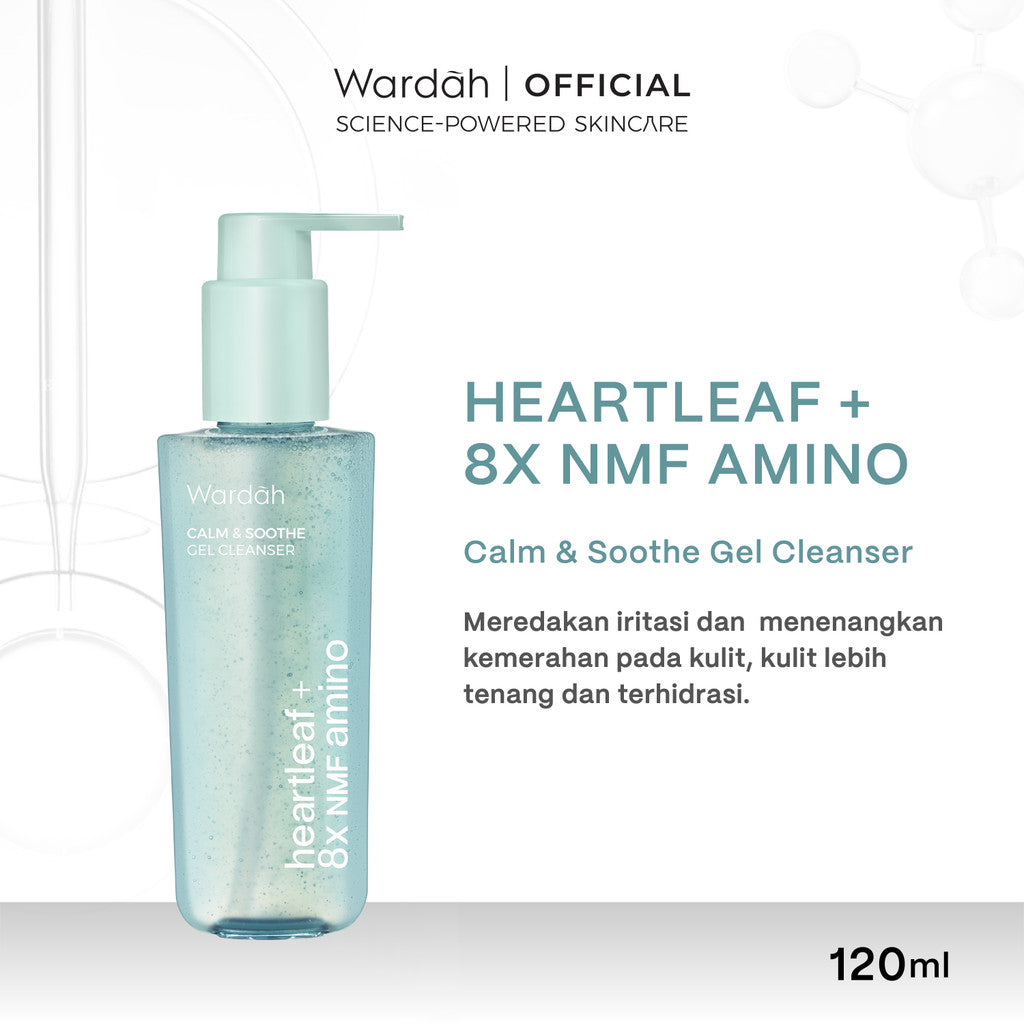 WARDAH Heartleaf + 8X NMF Amino Calm & Soothe Gel Cleanser 120 ml - Sabun Cuci Muka Face Wash Gentle Lembut untuk Melembabkan dan Menenangkan Kulit Wajah yang Kemerahan - Calm and Soothe Gel Cleanser -  Skincare