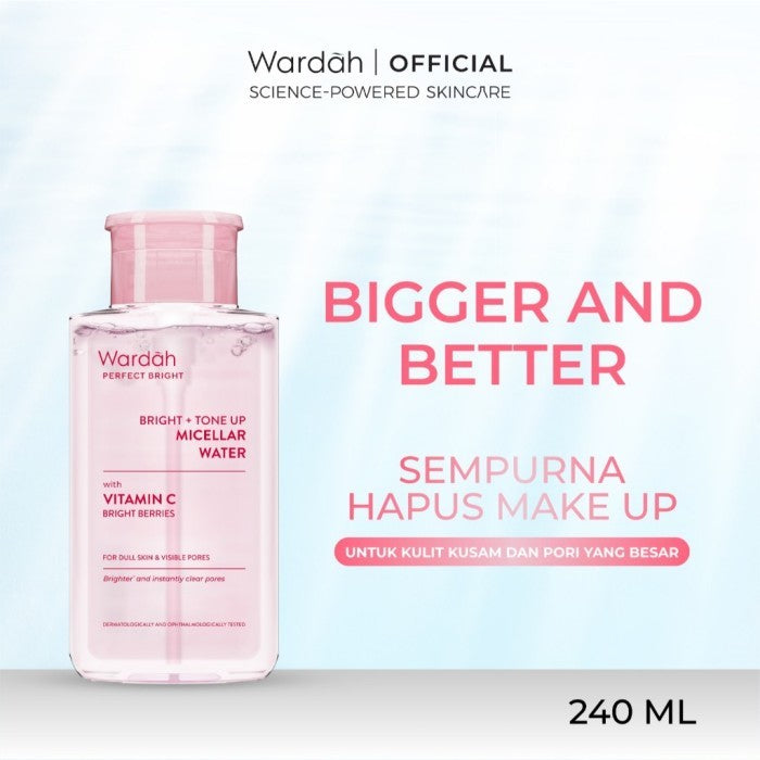 Wardah Perfect Bright Tone Up Micellar Water - Micellar Water dengan Micelles Pencerah - Make Up Remover Lebih Bersih dan Mencerahkan - Untuk Semua Jenis Kulit - Skincare