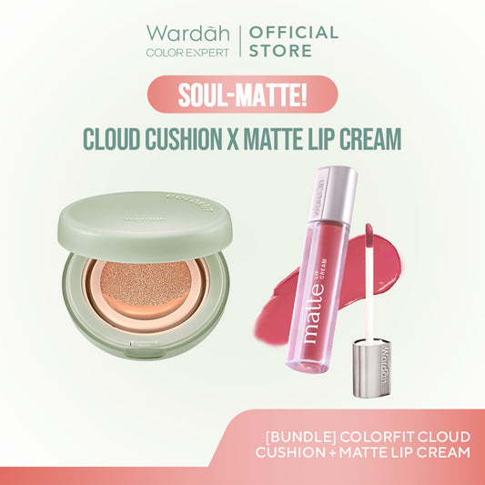 SOUL-MATTE! CLOUD CUSHION + MATTE LIP CREAM BUNDLE - WARDAH Paket Colorfit 5D Blur Cloud Cushion Matte Finish dan Matte Lip Cream Menyamarkan Pori dan Tekstur Wajah High Coverage Lip Cream Warna Intense Makeup - Tahan Lama dengan Bedak