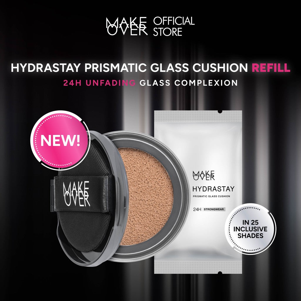 [SPECIAL 11.11] NEW! MAKE OVER REFILL Hydrastay Prismatic Glass Cushion - Glow Cushion Plumpy Tahan Cuaca Panas Lembab Anti Crack Smudgeproof Tidak Cakey Tidak Crease High Coverage Tahan Banting Radiant Foundation Compact Makeup Concealer