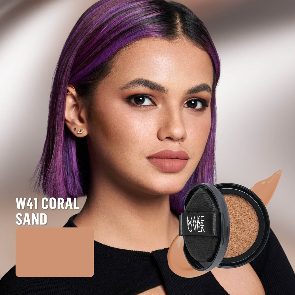 [SPECIAL 11.11] NEW! MAKE OVER REFILL Powerstay Sync Matte Cushion - Smart AI Matte Cushion High Coverage Zero Oxidation Oil Control Foundation Compact Makeup Concealer Skin Tint long lasting time less stain with euphoria