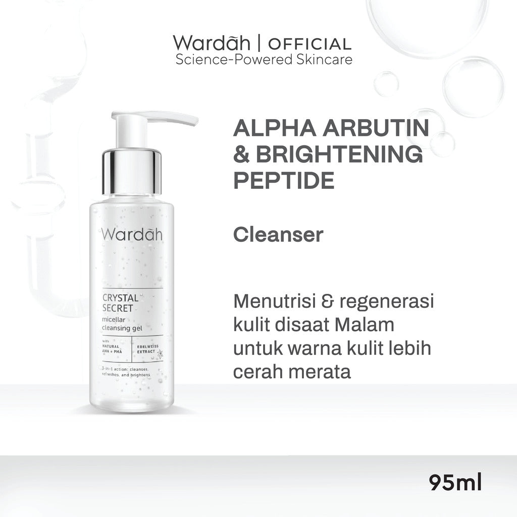 WARDAH Crystal Secret Series Lengkap - Milk Cleanser, Micellar Cleansing Gel, Foaming Cleanser, Exfoliating Toner, Pure Treatment Essence, Serum, Dark Spot Corrector, Day Moisturizer, Night Moisturizer, Refreshing Day Gel, Radiance Serum Mask - Skincare