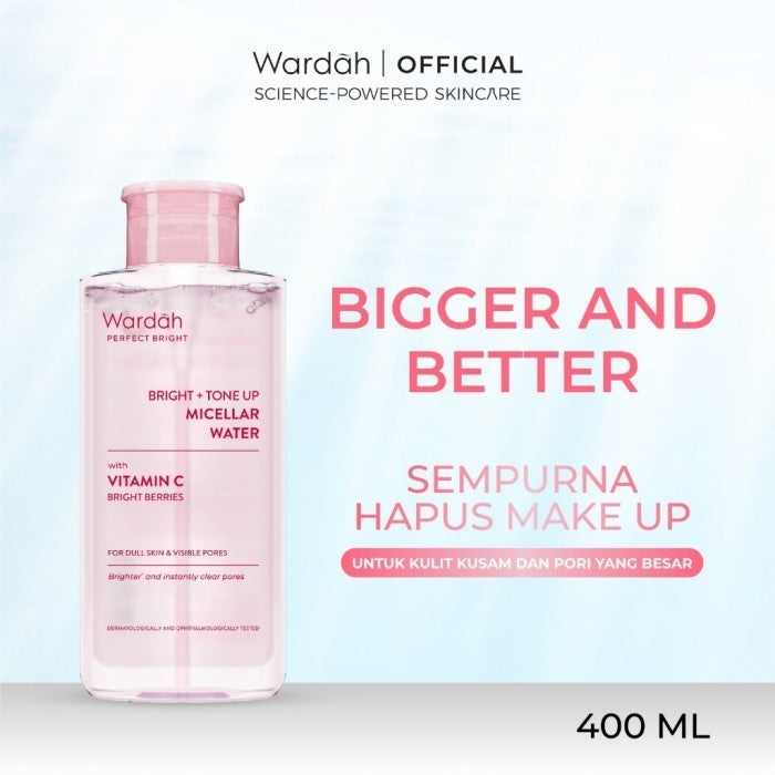 Wardah Perfect Bright Tone Up Micellar Water - Micellar Water dengan Micelles Pencerah - Make Up Remover Lebih Bersih dan Mencerahkan - Untuk Semua Jenis Kulit - Skincare