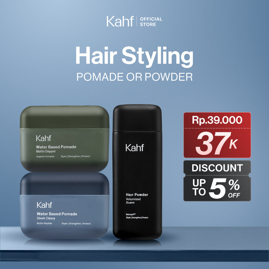 [PAKET RAMBUT ON POINT, BEBAS LEPEK SEHARIAN]  Kahf Sleek Classy Water-Based - Matte Dapper Water Based Pomade 70gr - Volumized Suave Hair Powder 10g - Hair Pomade Pria
