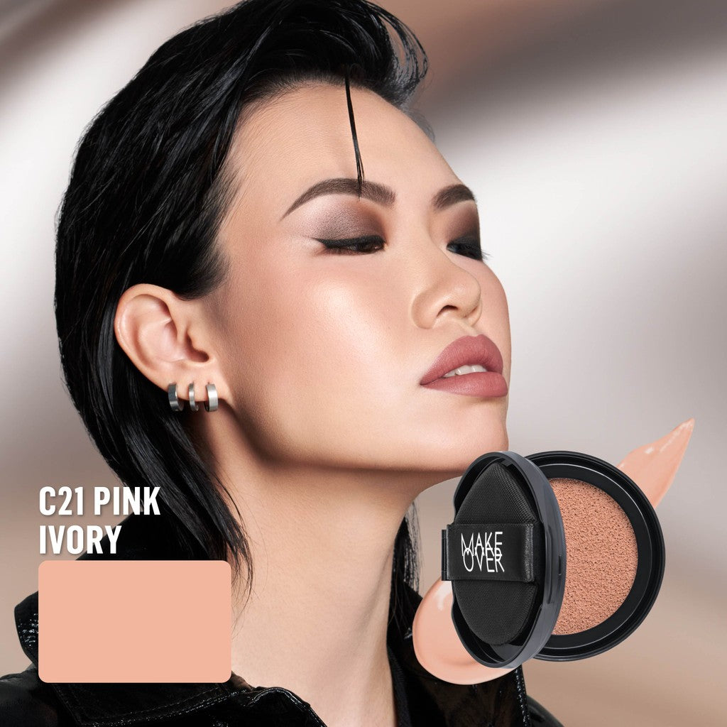 [SPECIAL 11.11] NEW! MAKE OVER REFILL Powerstay Sync Matte Cushion - Smart AI Matte Cushion High Coverage Zero Oxidation Oil Control Foundation Compact Makeup Concealer Skin Tint long lasting time less stain with euphoria