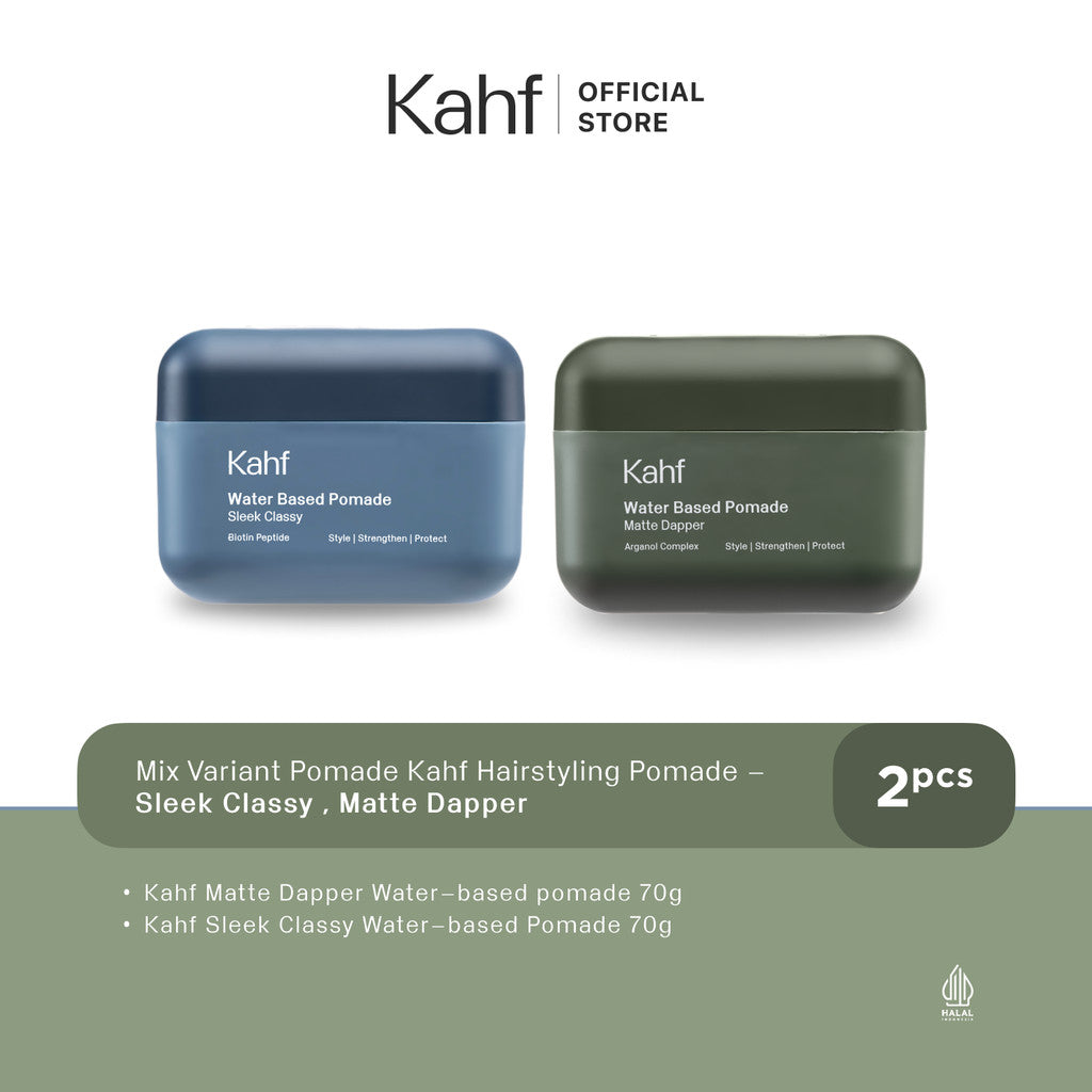 [PAKET RAMBUT ON POINT, BEBAS LEPEK SEHARIAN]  Kahf Sleek Classy Water-Based - Matte Dapper Water Based Pomade 70gr - Volumized Suave Hair Powder 10g - Hair Pomade Pria