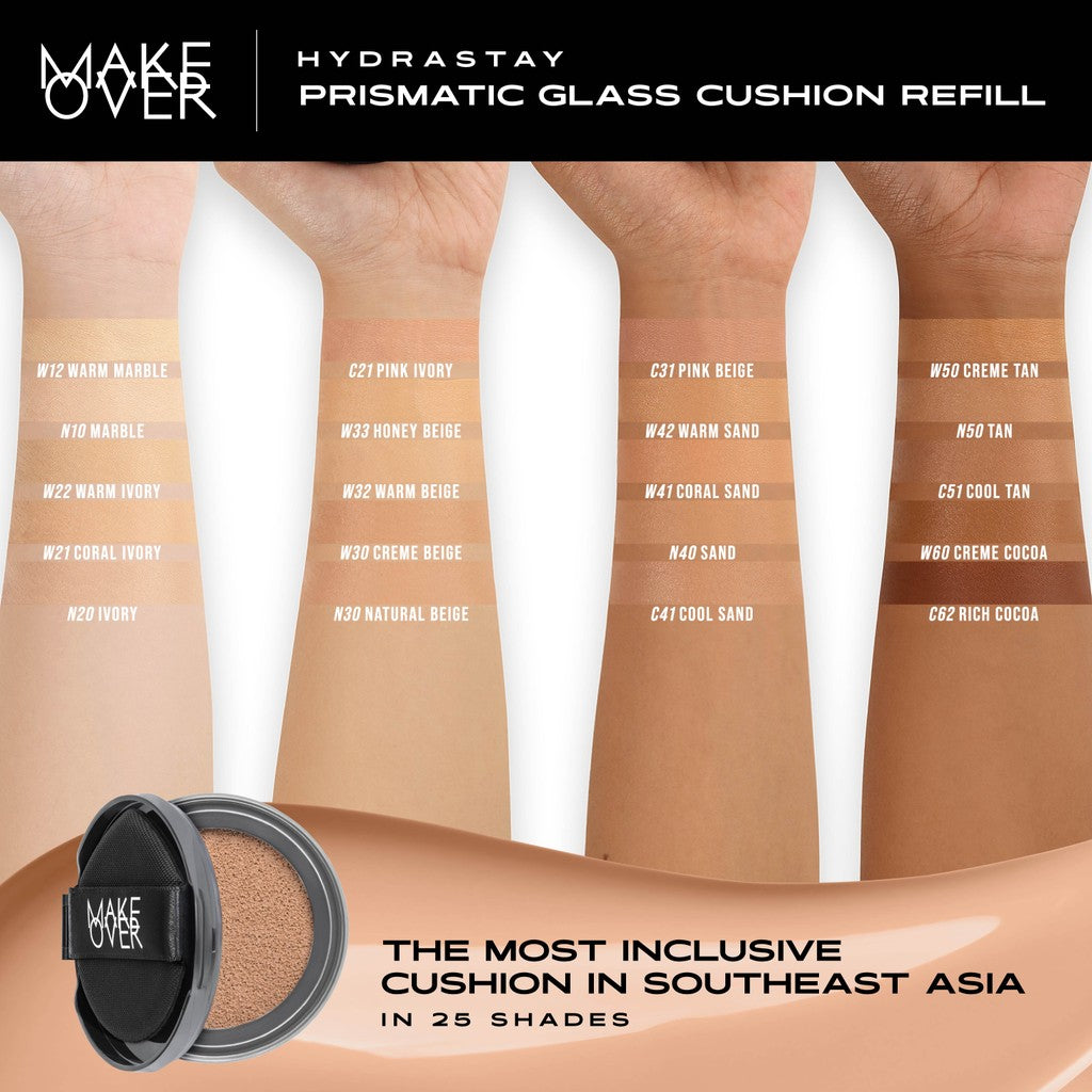 [SPECIAL 11.11] NEW! MAKE OVER REFILL Hydrastay Prismatic Glass Cushion - Glow Cushion Plumpy Tahan Cuaca Panas Lembab Anti Crack Smudgeproof Tidak Cakey Tidak Crease High Coverage Tahan Banting Radiant Foundation Compact Makeup Concealer