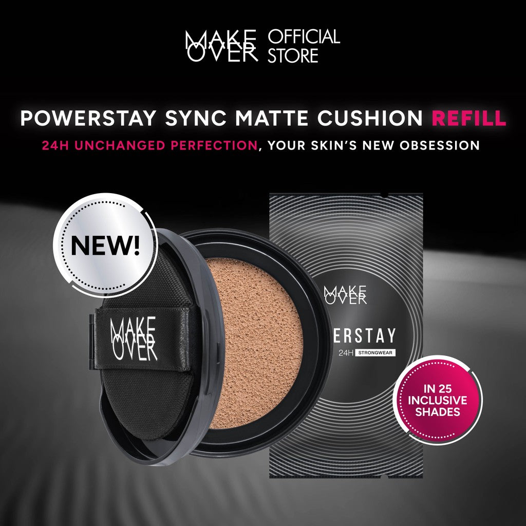 [SPECIAL 11.11] NEW! MAKE OVER REFILL Powerstay Sync Matte Cushion - Smart AI Matte Cushion High Coverage Zero Oxidation Oil Control Foundation Compact Makeup Concealer Skin Tint long lasting time less stain with euphoria