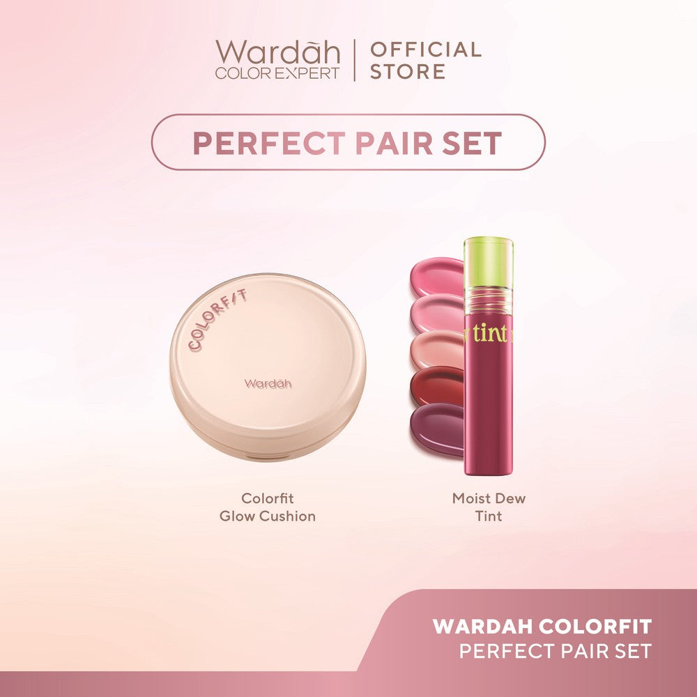 WARDAH Paket Perfect Pair Set - Colorfit Perfect Glow Cushion + Moist Dew Tint - Makeup - Tahan Lama dengan Bedak