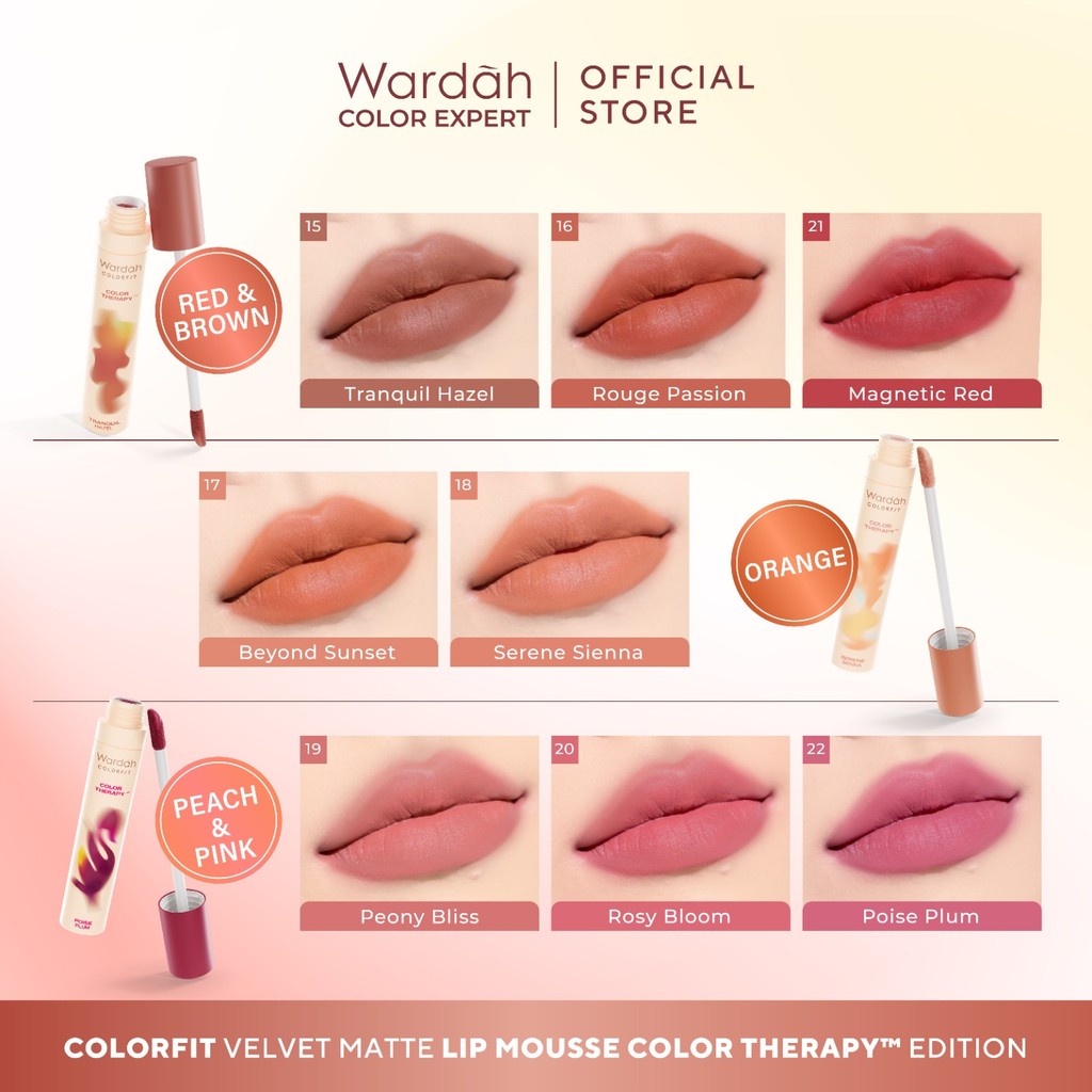 [New!] Wardah Colorfit Velvet Matte Lip Mousse Color Therapy™ - Limited Edition - Lip Cream Tahan Lama - Hasil Matte dan Blurry Effect - Tekstur Mousse-like Yang Halus - Makeup