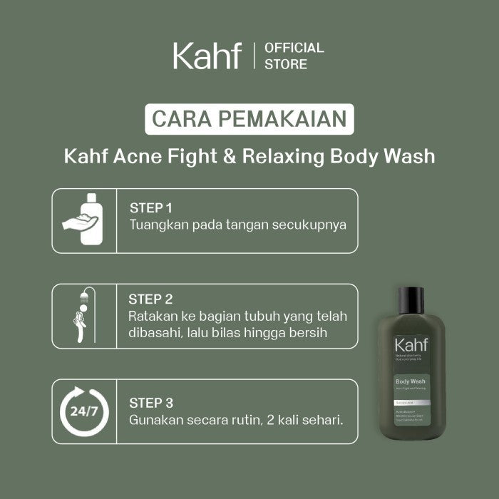 Kahf Relaxing and Acne Fight Body Wash (200ml) - Acne Treatment Hilangkan Jerawat - Wangi Tahan Lama - Suitable for All Skin Types - Pencuci Badan