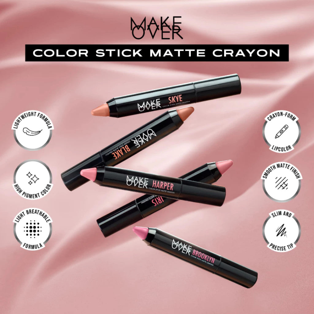 MAKE OVER Color Stick Matte Crayon 2.6 g - Lipstick Bibir Matte untuk Base Ombre BEST SELLER