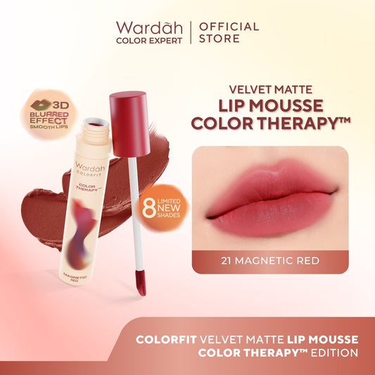 [New!] Wardah Colorfit Velvet Matte Lip Mousse Color Therapy™ - Limited Edition - Lip Cream Tahan Lama - Hasil Matte dan Blurry Effect - Tekstur Mousse-like Yang Halus - Makeup