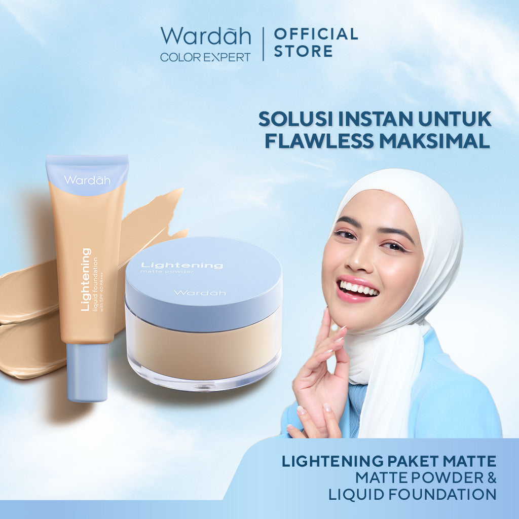 [BUNDLE] Wardah Paket Lightening Paket Matte Powder 02 20 g Liquid Foundation 02 25 ml Mencerahkan dan Meratakan Warna Kulit Untuk Hasil yang Natural - Makeup