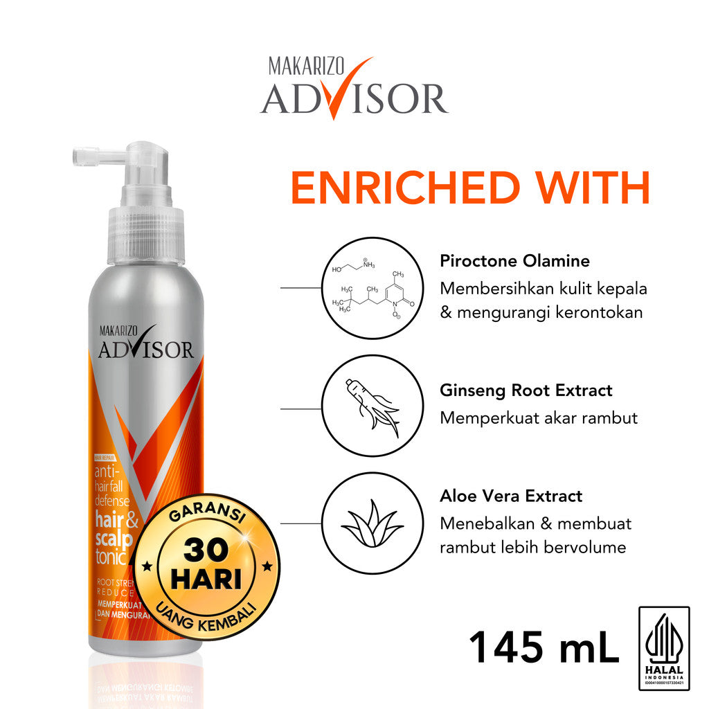 PAKET EXPERT RAMBUT RONTOK & KETOMBE - Makarizo Advisor Dual Defense Shampoo + Hair & Scalp Tonic