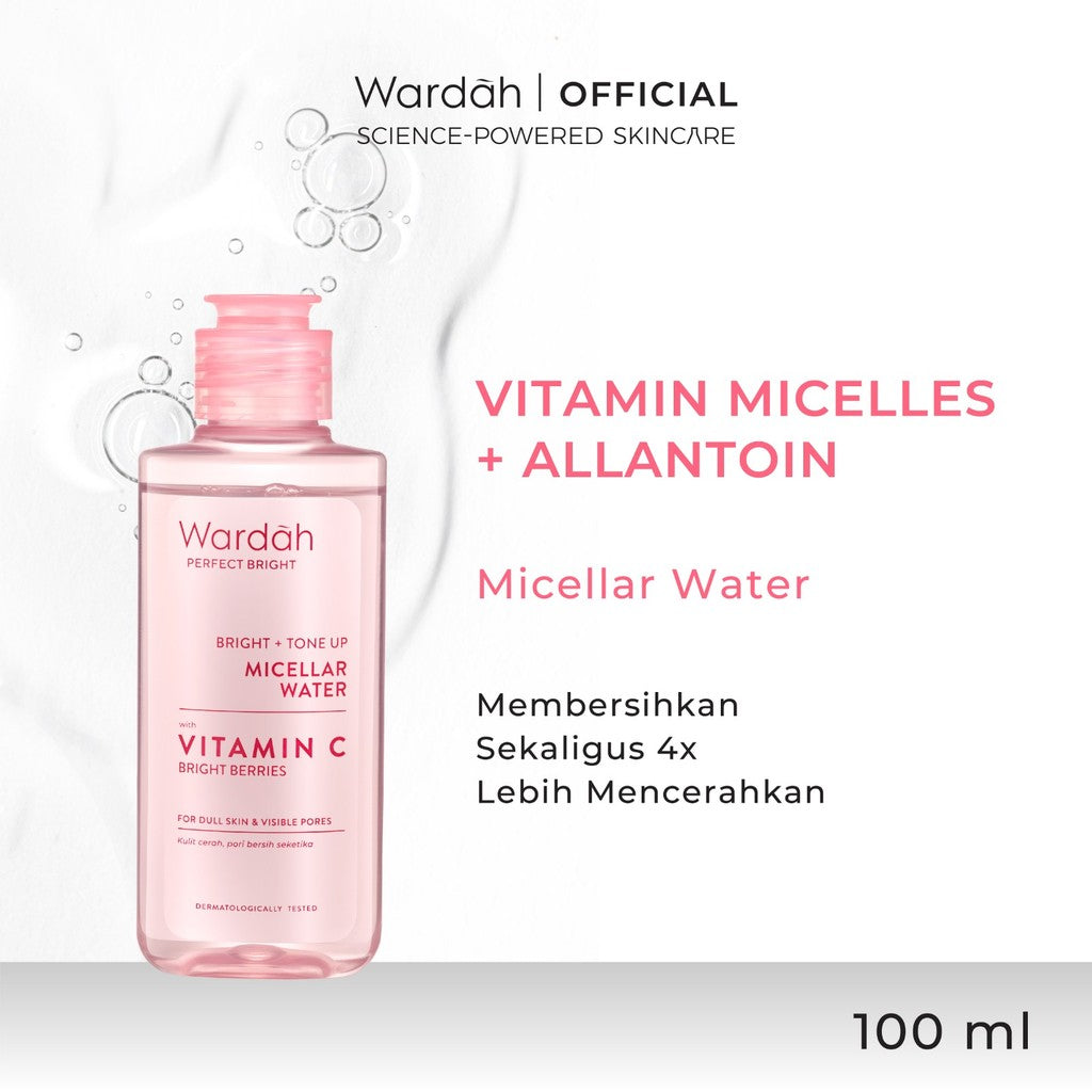 Wardah Perfect Bright Tone Up Micellar Water - Micellar Water dengan Micelles Pencerah - Make Up Remover Lebih Bersih dan Mencerahkan - Untuk Semua Jenis Kulit - Skincare