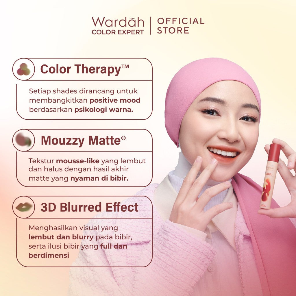 [New!] Wardah Colorfit Velvet Matte Lip Mousse Color Therapy™ - Limited Edition - Lip Cream Tahan Lama - Hasil Matte dan Blurry Effect - Tekstur Mousse-like Yang Halus - Makeup