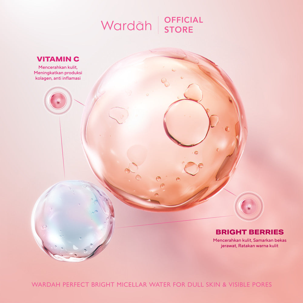 Wardah Perfect Bright Tone Up Micellar Water - Micellar Water dengan Micelles Pencerah - Make Up Remover Lebih Bersih dan Mencerahkan - Untuk Semua Jenis Kulit - Skincare