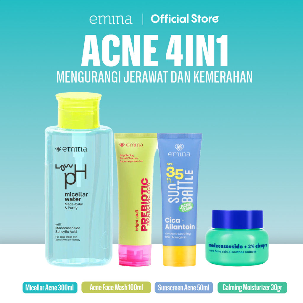 [ACNE CARE SET] Emina Bundle All in 6in1  Face Wash Acne Care + Toner + Serum + Calming Soothing Moisturizer Gel + Sunscreen Acne Fighter + Low pH Micellar Water Oil & Acne