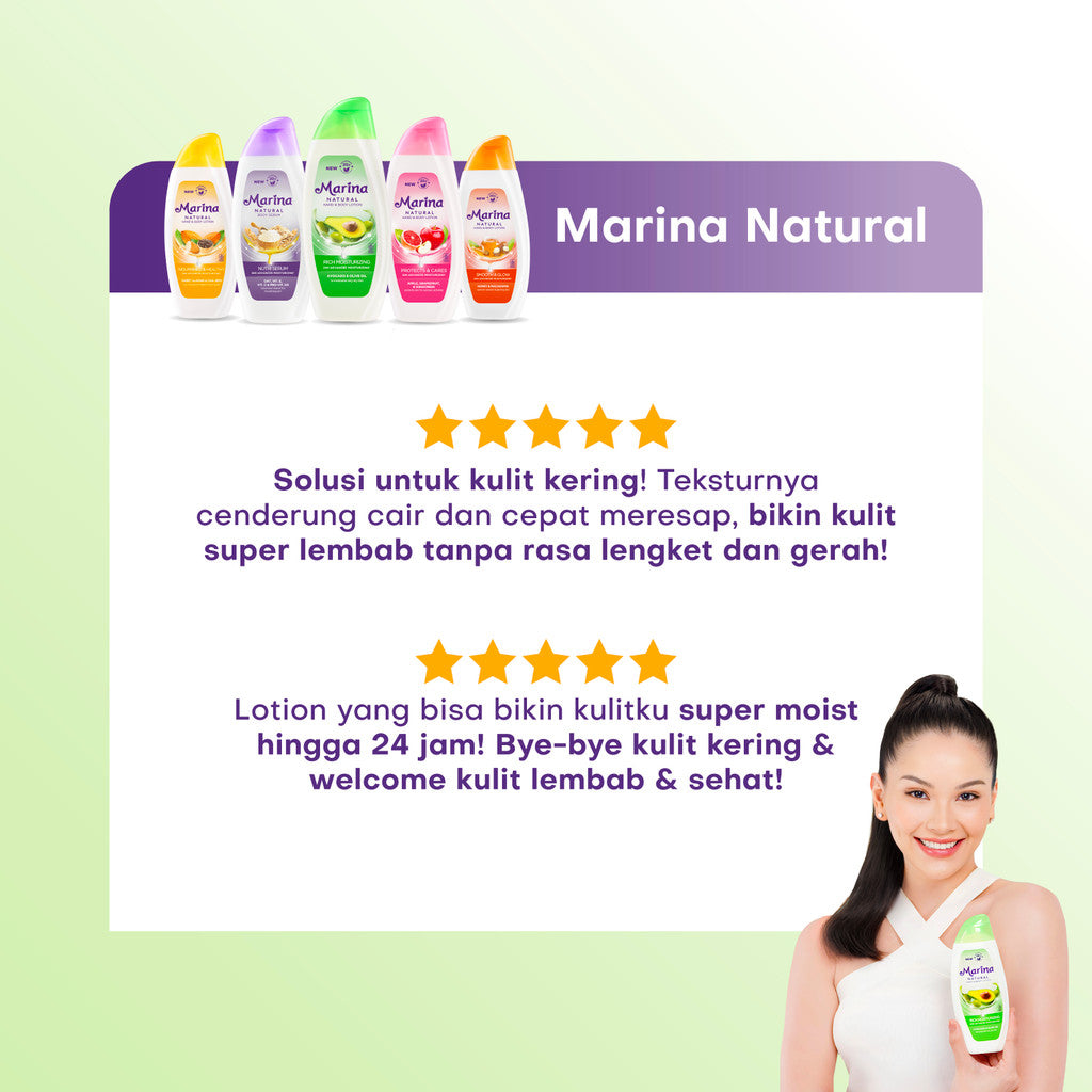 Marina Hand & Body Lotion Natural - Protects & Cares Extra Fill [313mL / 3 pcs] - Exp : 07.2027