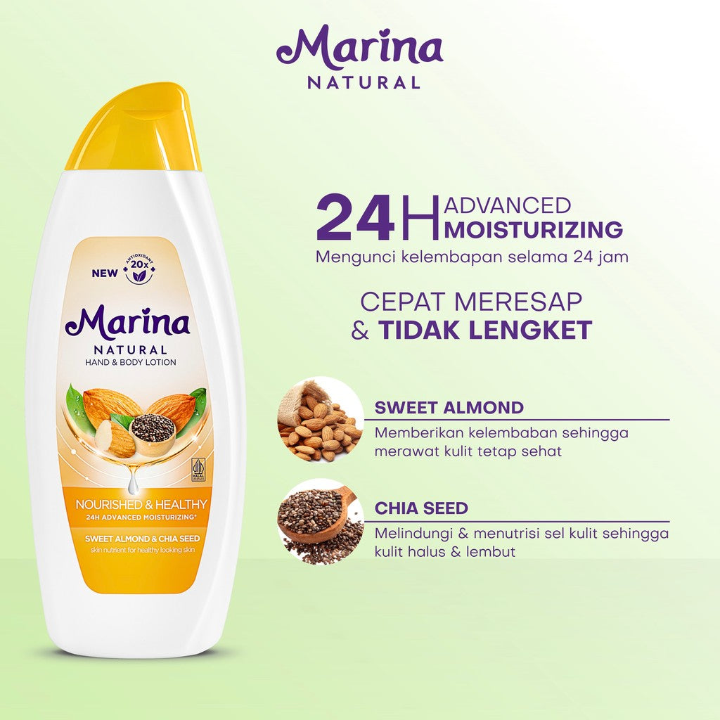 Marina Natural Hand and Body Lotion - Nourish & Healthy Extra Fill [188ml / 3 pcs] - Exp : 11.2027