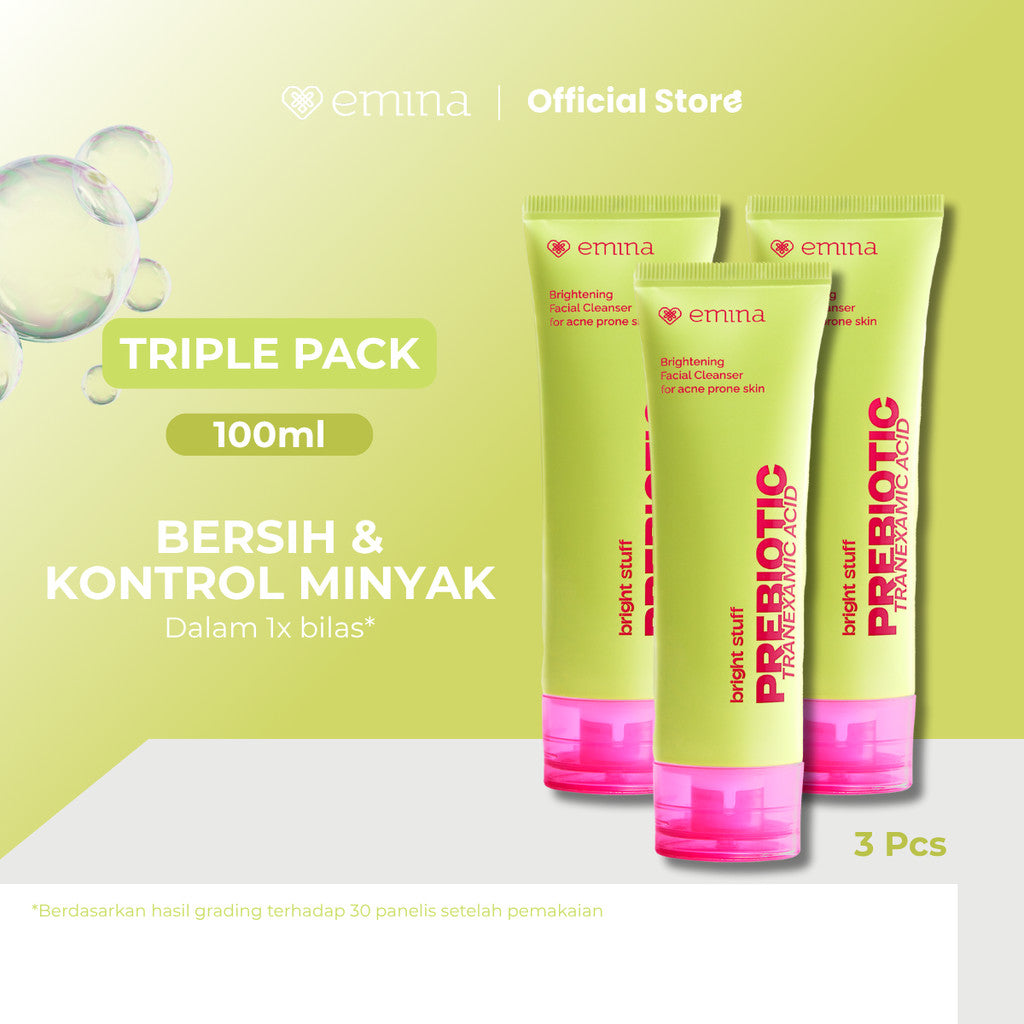 [SPECIAL 11.11] NEW! Emina Prebiotic Tranexamic Acid Brightening Face Wash for Acne Prone Skin 50ml 100ml - Sabun Muka kulit berjerawat dan sensitif, Perbaiki Skin Barrier, Mengontrol Minyak, Lembab Tanpa Ketarik, Cocok untuk semua jenis kulit