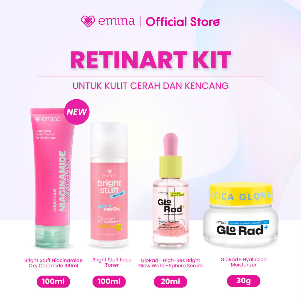 Emina 4pcs Bundle 4in1 Paket skincare Moisturizer Serum Face Wash - GLOWING KIT ACNE KIT Dark Spot Bright Barrier Set