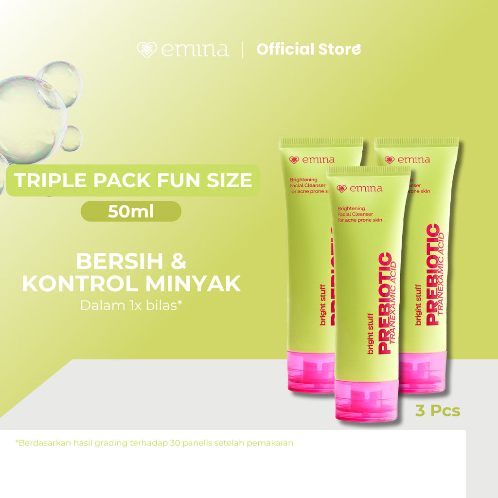 [SPECIAL 11.11] NEW! Emina Prebiotic Tranexamic Acid Brightening Face Wash for Acne Prone Skin 50ml 100ml - Sabun Muka kulit berjerawat dan sensitif, Perbaiki Skin Barrier, Mengontrol Minyak, Lembab Tanpa Ketarik, Cocok untuk semua jenis kulit