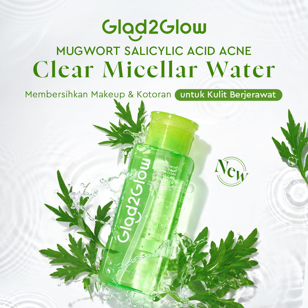 [KHUSUS MEMBER]GLAD2GLOW Mugwort Salicylic Acid Acne Clear Micellar Water 300ml For Acne-Prone Skin/Panthenol Sensitive Care Pembersih Wajah Make Up Remover Cleansing Water Dan Oil-Control Hydrating Jerawat Control  Makeup Waterproof g2glow official store