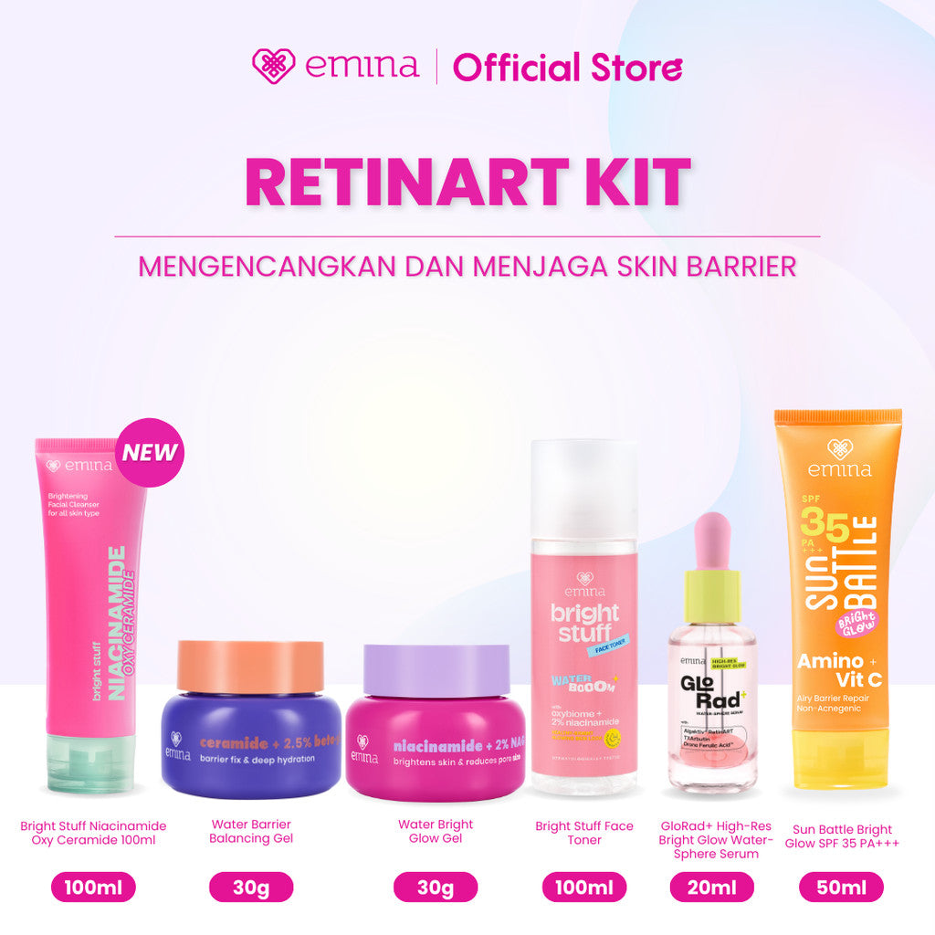 Emina Day&Night 6in1 Glowing Set Bundle - Cleanser + Brightening moisturizer + serum + toner + exfoliating