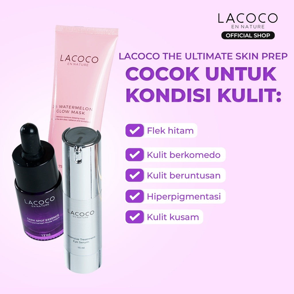 Lacoco The Ultimate Skin Prep (Intensive Treatment Eye Serum + Dark Spot Essence + 2% Watermelon Glow Mask) - Set Eye Serum dan Essence untuk Eksfoliasi