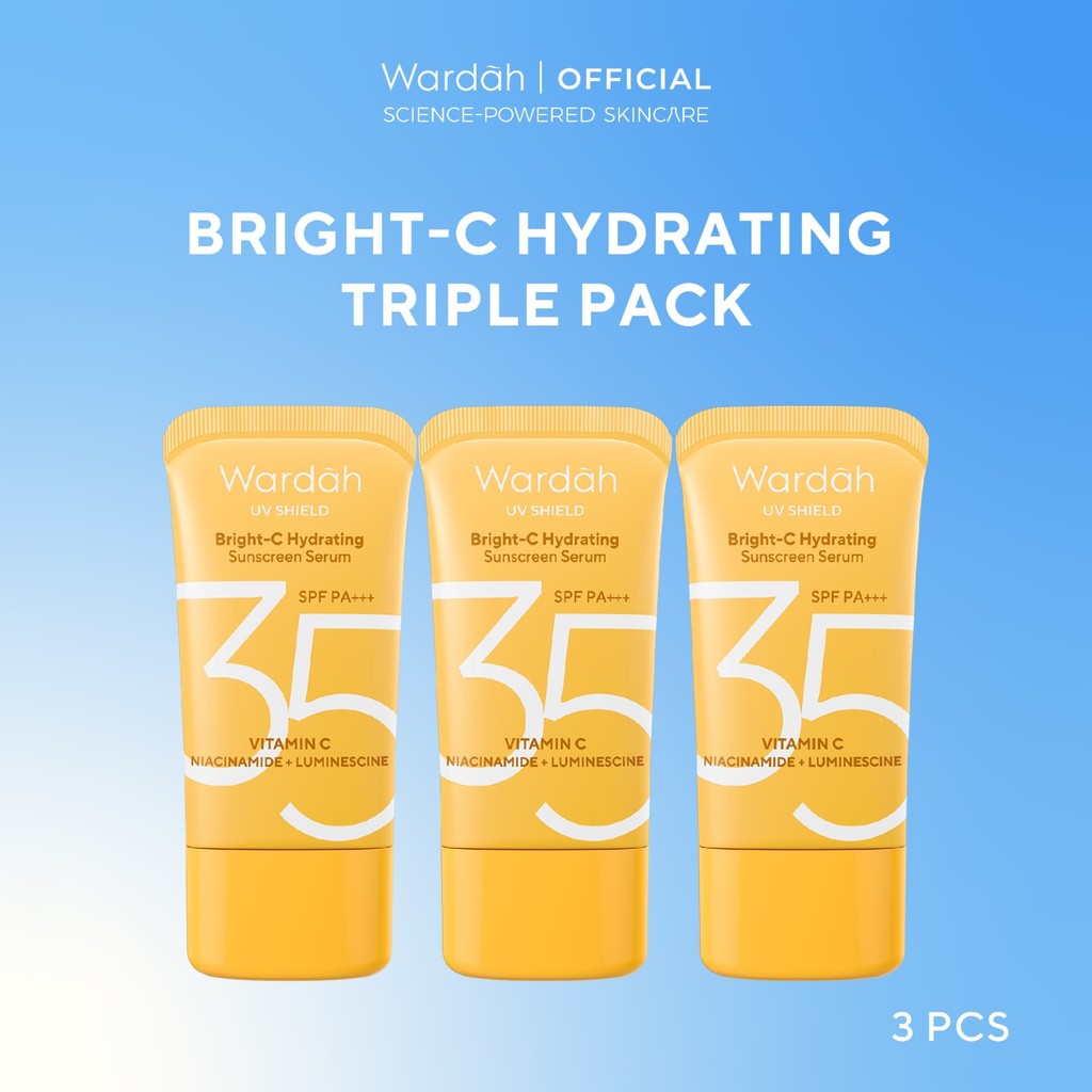 NEW FORMULA AND PACKAGING! Wardah UV Shield Bright-C Hydrating Sunscreen Serum SPF 35 PA+++ Sunscreen 0% Alkohol dengan Vitamin C + Niacinamide Brightening Glow Tekstur Ringan Tidak Lengket Melembabkan Semua Jenis Kulit - Skincare