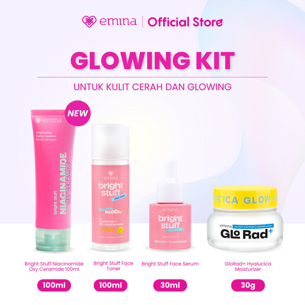 Emina 4pcs Bundle 4in1 Paket skincare Moisturizer Serum Face Wash - GLOWING KIT ACNE KIT Dark Spot Bright Barrier Set