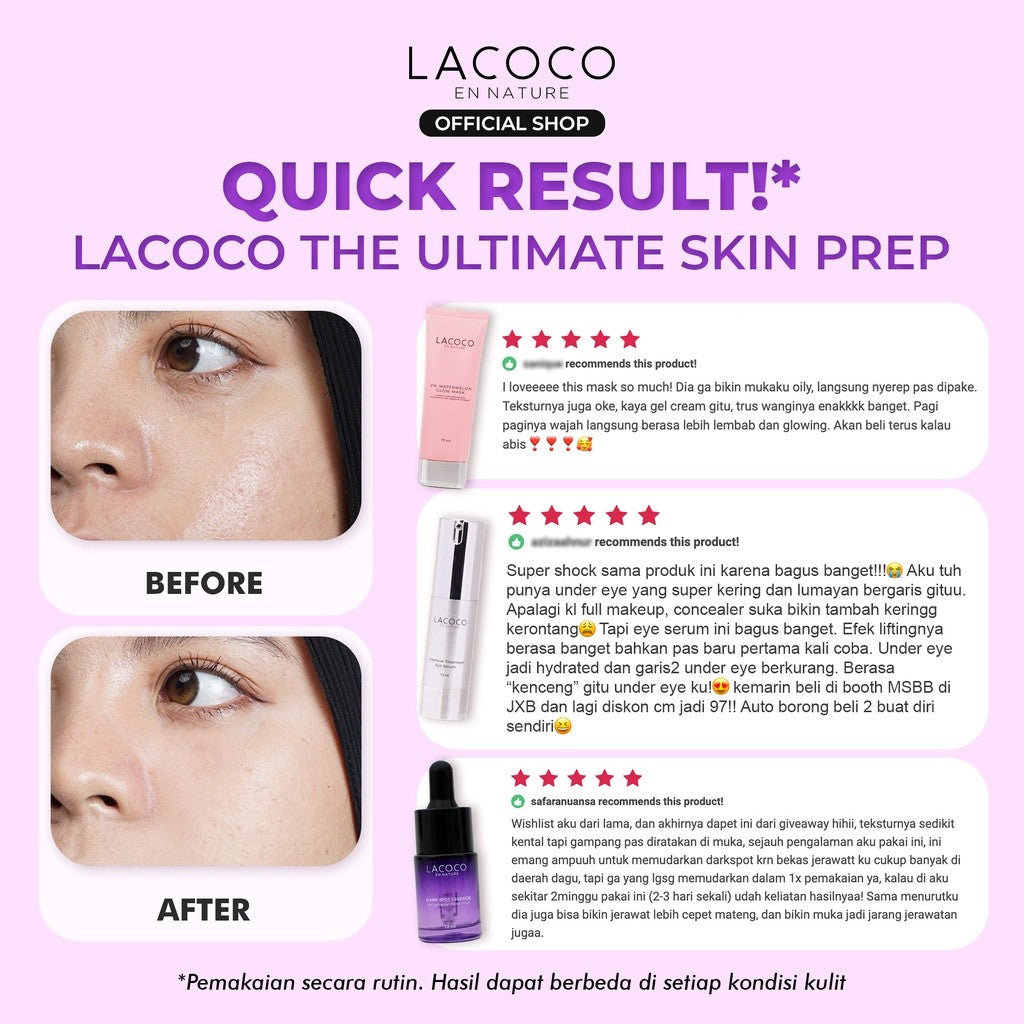 Lacoco The Ultimate Skin Prep (Intensive Treatment Eye Serum + Dark Spot Essence + 2% Watermelon Glow Mask) - Set Eye Serum dan Essence untuk Eksfoliasi