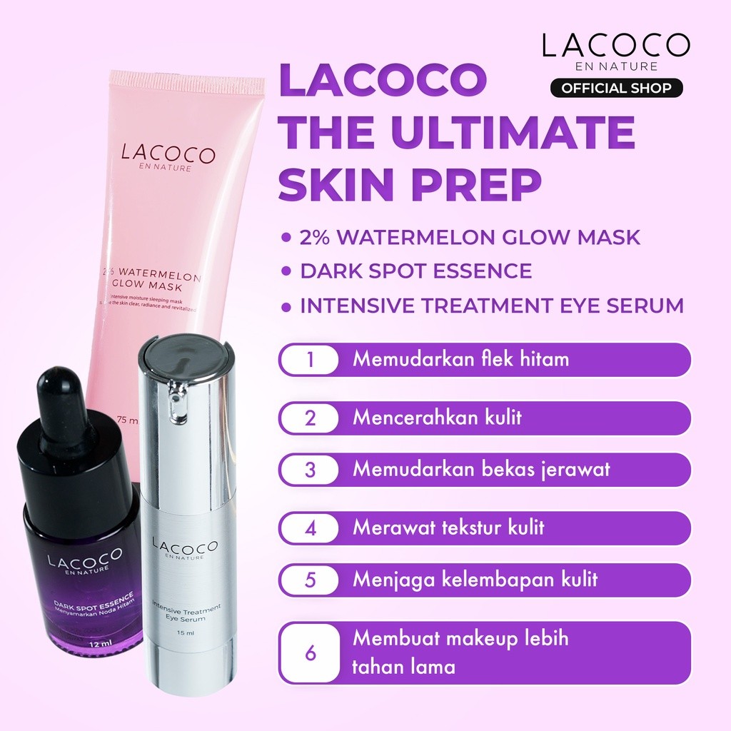 Lacoco The Ultimate Skin Prep (Intensive Treatment Eye Serum + Dark Spot Essence + 2% Watermelon Glow Mask) - Set Eye Serum dan Essence untuk Eksfoliasi