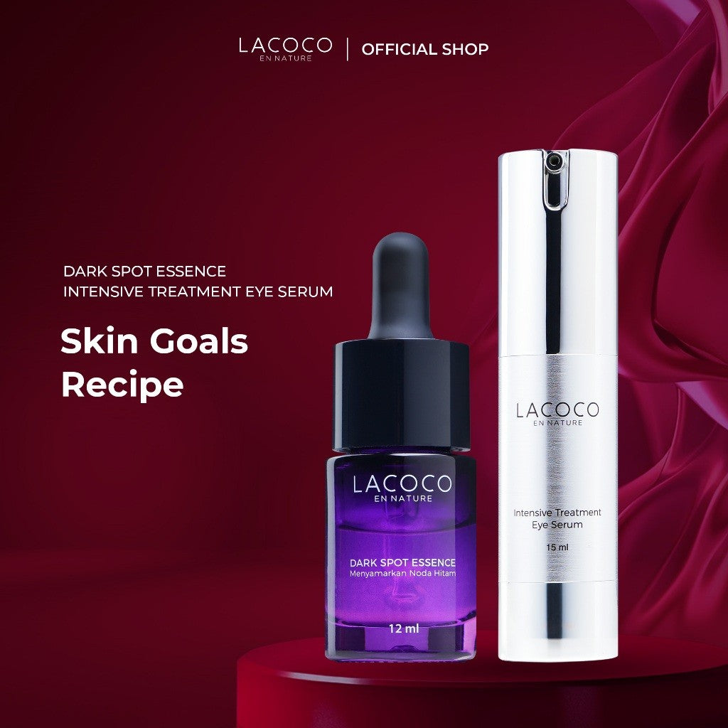 Lacoco Skin Goals Recipe (Dark Spot Essence + Intensive Treatment Eye Serum) - Set untuk Eksfoliasi wajah dan Mengurangi Kantung Mata
