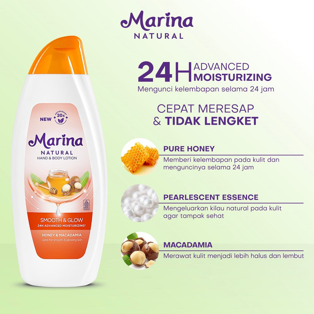 Marina Natural Hand and Body Lotion - Smooth & Glow Extra Fill [438 ml / 3 pcs] - Exp : 09.2027
