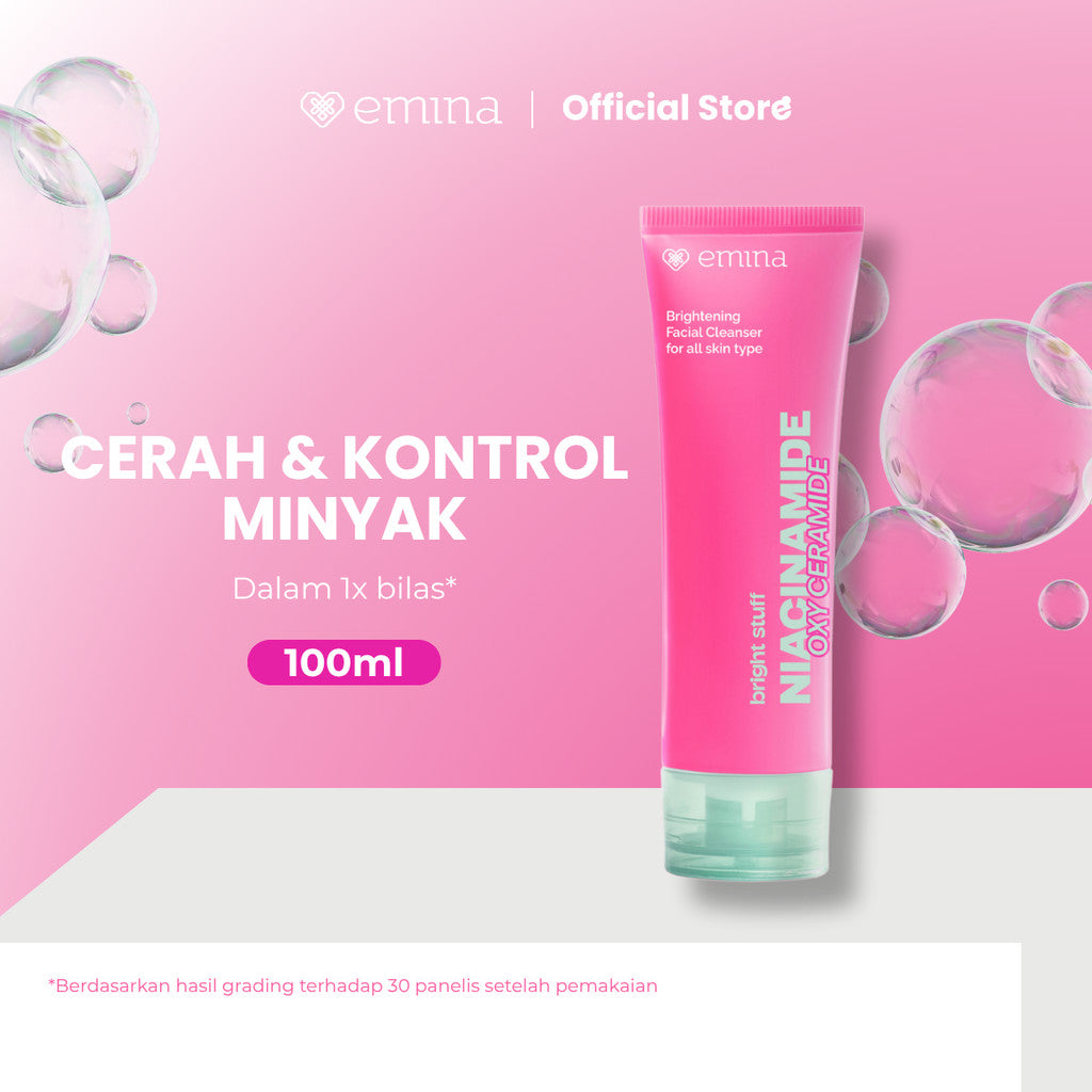 NEW! Emina Niacinamide Oxy Ceramide Brightening Face Wash 50ml 100ml - Sabun Muka Cerah, Glowing, Perbaiki Skin Barrier, Mengontrol Minyak Sebum, Lembab Tanpa Ketarik, Anti Kusam, Cocok untuk semua jenis kulit