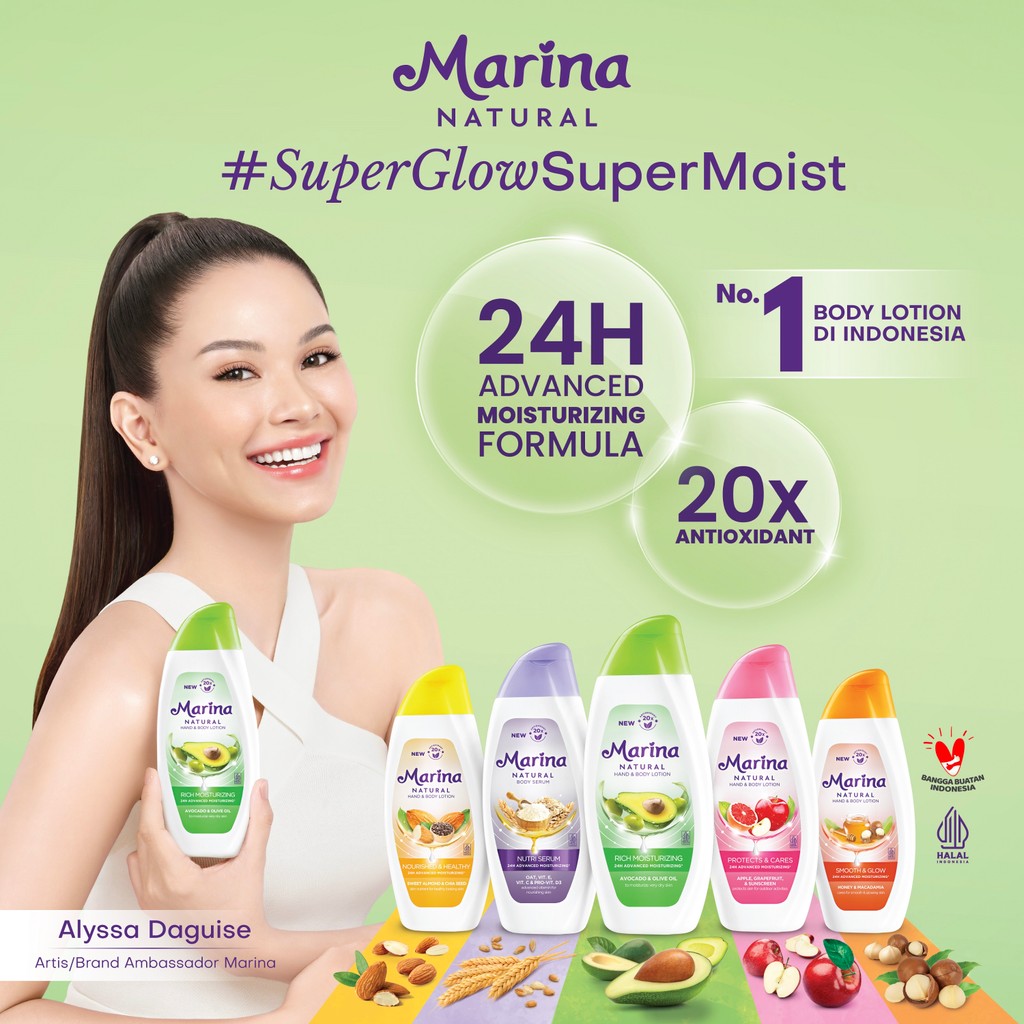 Marina Hand & Body Lotion Natural - Protects & Cares Extra Fill [313mL / 3 pcs] - Exp : 07.2027